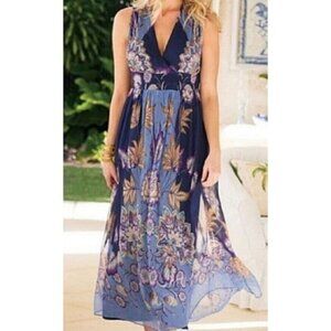 Soft Surroundings Maxi Dress Womens XS Blue Floral Gauze